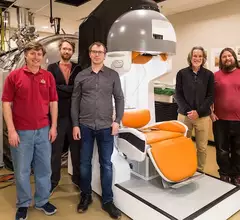 University of Minnesota team develops compact portable MRI. Michael Garwood, second from right, and collaborators at the University of Minnesota created a mobile MRI prototype that could provide diagnostic imaging to rural and underserved populations. Image courtesy of the University of Minnesota.