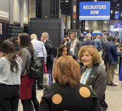 Large crowd in the recruiters row on the RSNA expo floor. There was a record number of recruiters at RSNA this year as the radiologist shortage begins to hurt many healthcare systems. The shortage was also brought up in nearly all discussions Radiology Business has at RSNAS 2023. #RSNA #RSNA23 #RSNA2023 