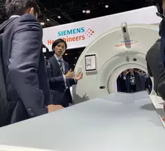Siemens Somatom Pro Pulse dual-energy, low cost CT system was unveiled at RSNA 2023 and is being aimed at the rising purchases of cardiac CT scanners. Photo by Dave Fornell. #RSNA #RSNA23 #RSNA2023