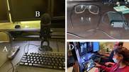 Photos from the study showing eye-tracking and voice dictation.