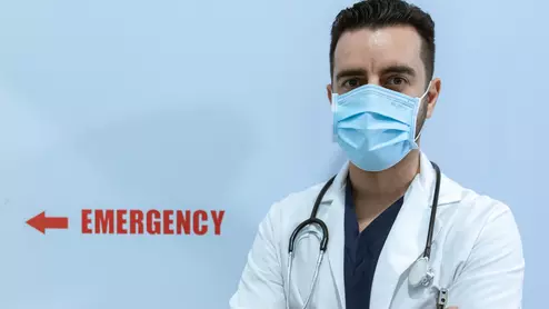 Emergency physician in COVID mask 