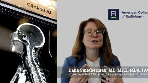 Dana Smetherman, MD, MPH, MBA, FACR, chief executive officer of the American College of Radiology (ACR), explains ACR efforts to help members understand and enable easier integration of artificial intelligence (AI) into practice while also ensuring it can be trusted.