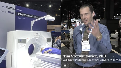 Video interview: GE Healthcare showcased its new FDA 510(k)-pending Photonova Spectra photon-counting computed tomography (CT) scanner for the first time at the 2025 Radiological Society of North America (RSNA) meeting, which will likely become the second vendor to offer a workhorse photon-counting system. Tim Szczykutowicz, PhD, associate professor of radiology and director of clinical operations for CT protocol at the University of Wisconsin–Madison, has worked on the system for several years. #RSNA