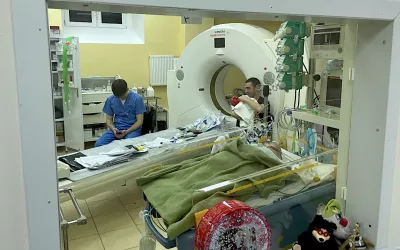 Improvised pediatric intensive care unit (ICU) in a Siemens CT imaging room in the basement of the Scientific Practical Children's Cardiac Center in Kyiv. All patients, staff and clinical operations were moved into the basement of the hospital because of intensified Russian attacks on the city ijn the days that followed the Russian invasion in late February 2022. Read more about this hospital in the article War in Ukraine has not stopped congenital heart surgeries. Photo by Oleksandr Yachnik. #Ukraine