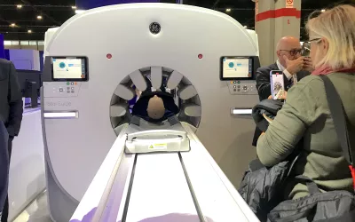 The GE Starguide SPECT-CT system on display at RSNA 2022.