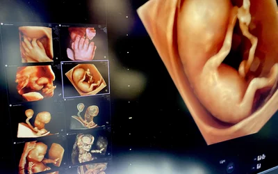Fetal imaging 4 weeks old 3D on GE Voluson Expert 22 ultrasound at RSNA23. Photo by Dave Fornell