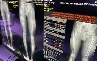 Radiology workflow automated AI reporting in the GE Healthcare PACS using partner software IB Lab LAMA orthopedic imaging measurements quanitification, displayed at RSNA 2023. The AI gained FDA in June of 2023. Many PACS vendors have partnered with AI vendors to enable closer integration and because and they realized it was not possible to develop AI software for every use case in-house. DF