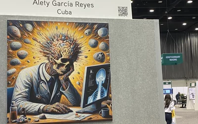 Art by Alety García Reyes, Cuba. Radiologist burnout displayed at RSNA 2024.