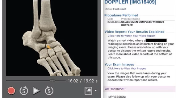 Examples of a radiology report embedded video and text explaining the video for the patient in the report. This is from an AJR study that found embedding short videos from the radiologist explaining the images greatly enhanced patient engagement and satisfaction.
