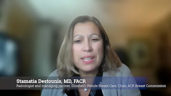 Interview with Stamatia Destounis, MD, FACR, a radiologist and managing partner at Elizabeth Wende Breast Care in Rochester, New York, chair of the American College of Radiology (ACR) Breast Commission, serves on the Public Information Advisors Committee for Radiological Society of North America (RSNA) and on the Society of Breast Imaging (SBI) Communication Committee. She discusses post-COVID economic issues facing breast imaging centers, including the "great resignation" and lower reimbursements.