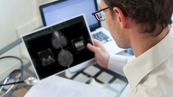 Breast imaging mammography on a table using the Fujifilm Synapse 5 PACS.