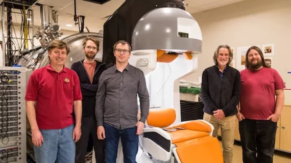 University of Minnesota team develops compact portable MRI. Michael Garwood, second from right, and collaborators at the University of Minnesota created a mobile MRI prototype that could provide diagnostic imaging to rural and underserved populations. Image courtesy of the University of Minnesota.