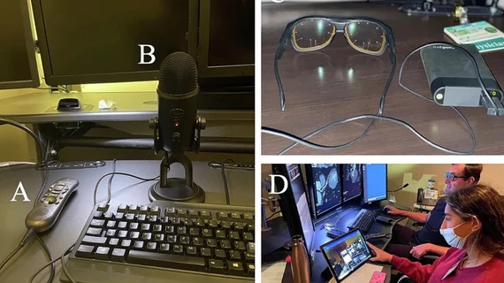 Photos from the study showing eye-tracking and voice dictation.