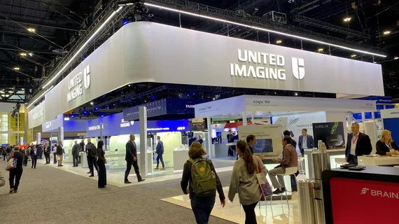 United Imaging booth at RSNA. The Chinese company has established a U.S. factor so may be insulated from tariffs against Chinese products. Photo by Dave Fornell